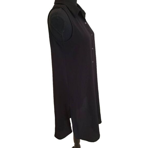 Spense Womens Black Button Front Collared Sleeveless Dress Medium - Picture 2 of 10